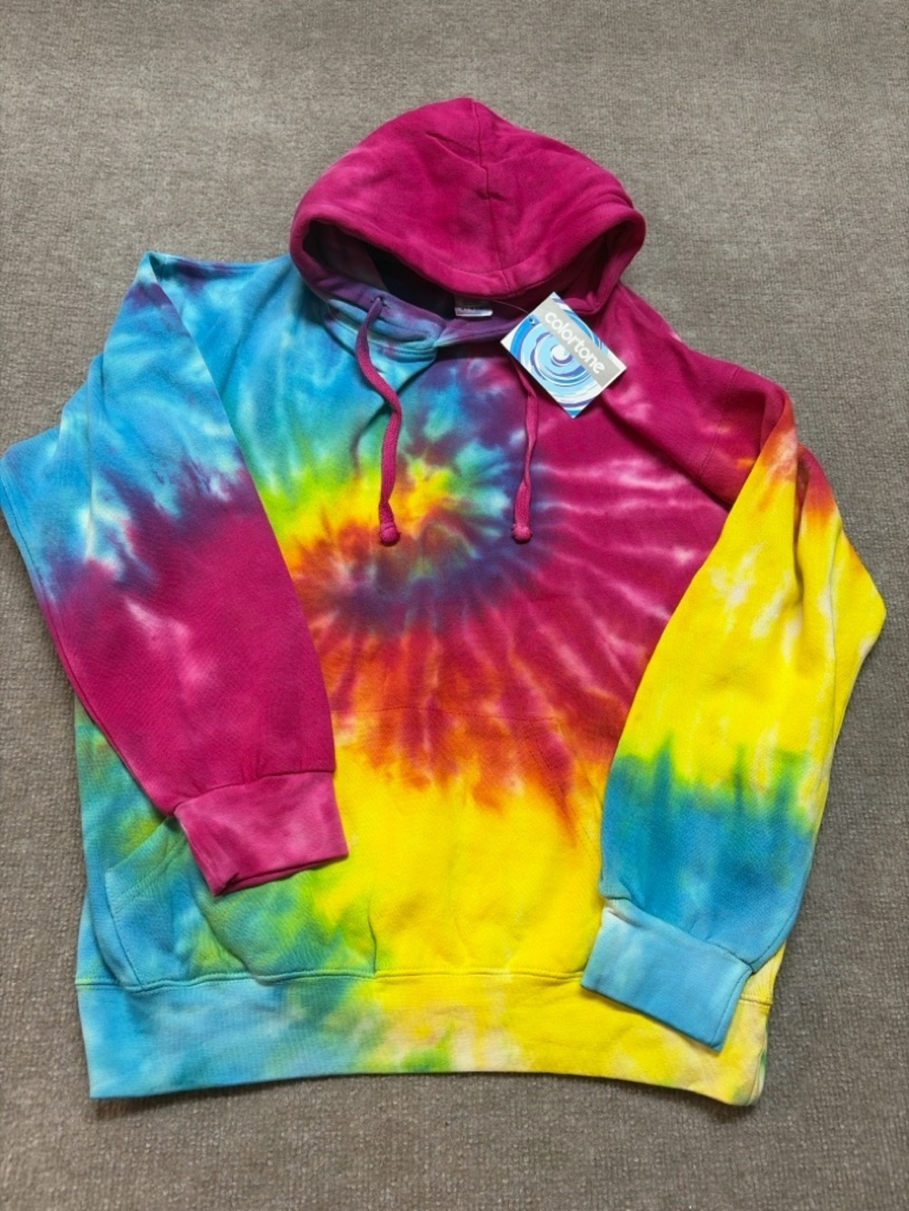 Tie-Dye Hooded Sweatshirt in Magenta, Yellow, Blue 0880